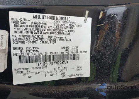 2010 Ford Focus Ses from USA, damaged, VIN 1FAHP3GN1AW226229